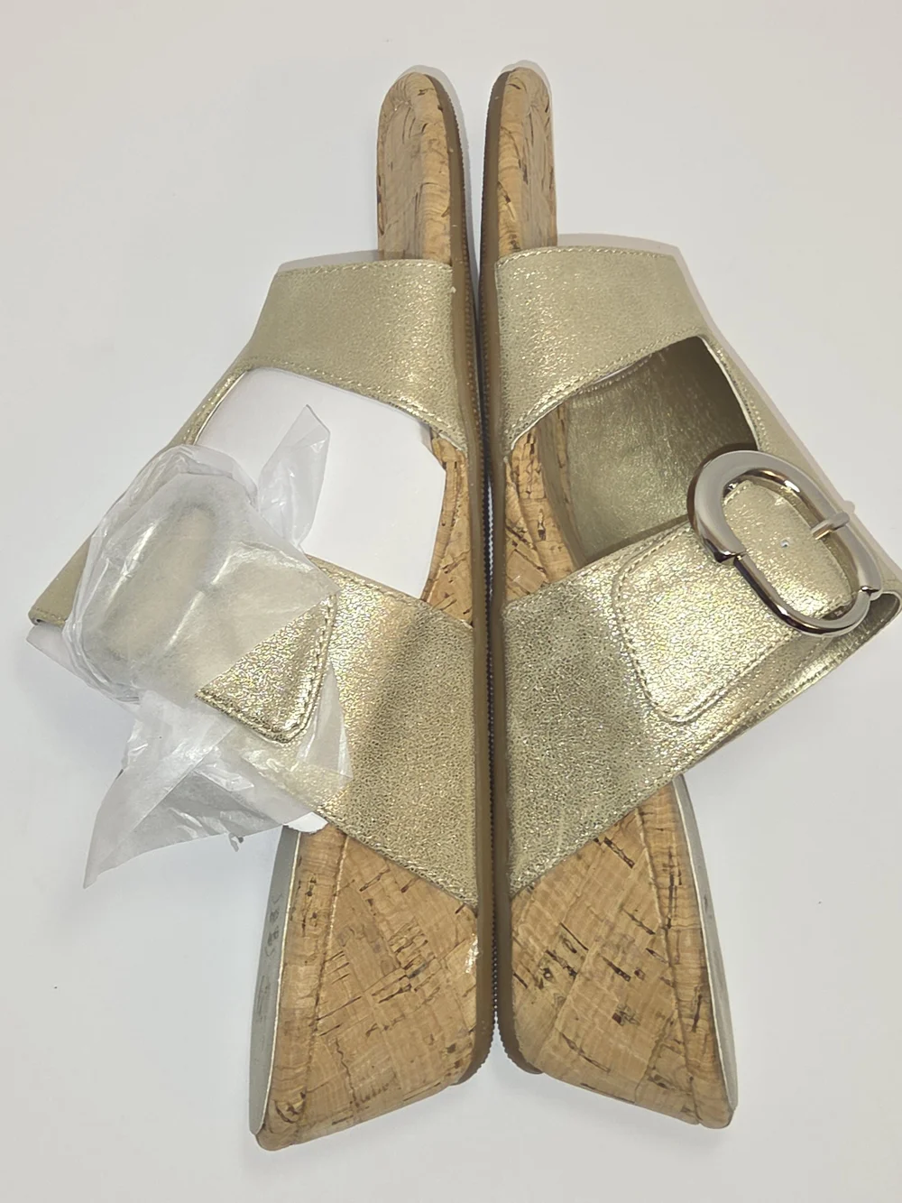 Impo Platino Giselle Metallic Gold Cork Wedge Slide with Silver Buckle - Picture 8 of 13